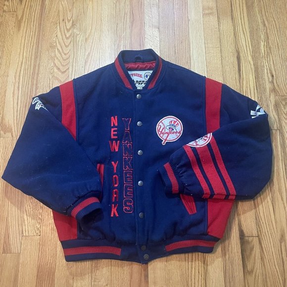 Vintage New York Yankees Men Bomber Jacket Wool Nutmeg All Over Spell Out Large